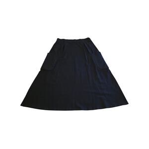 Eileen Fisher Black Skirt – Size XL Stretch Waist Outside Pockets Pleated Detail